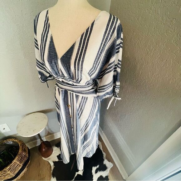 June & Hudson Tie Sleeve Striped Midi Dress, Blue/White, Size XL, NWOT - Picture 13 of 13
